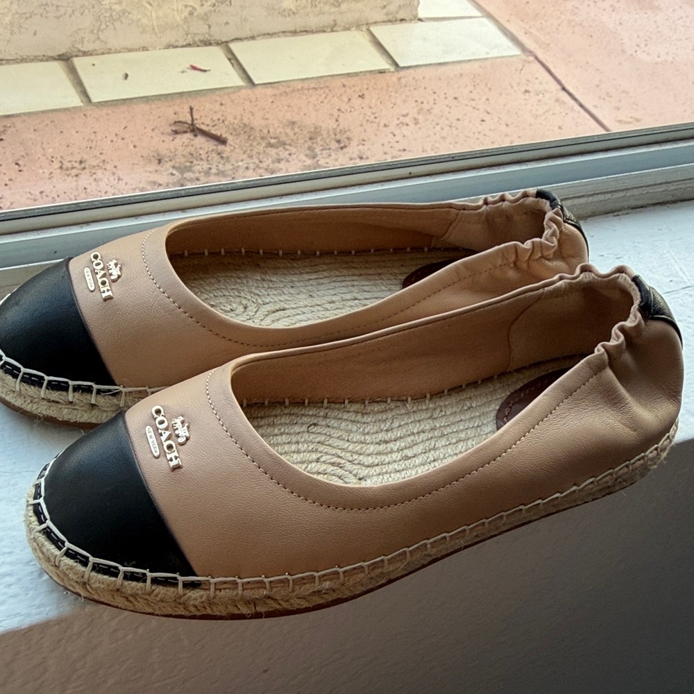 Coach Beige and Black Two-Tone Espadrille Ballet Flats